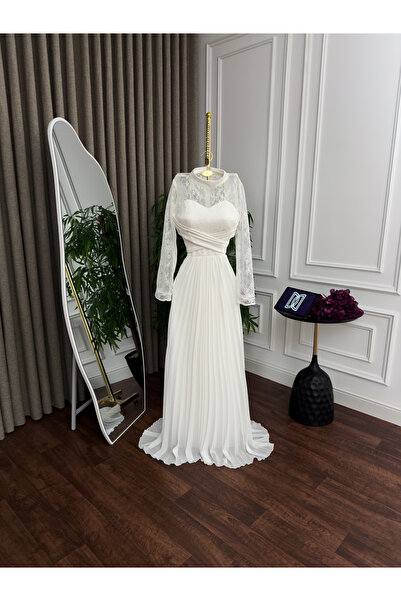 BTROON Lace bodice chiffon flared dress