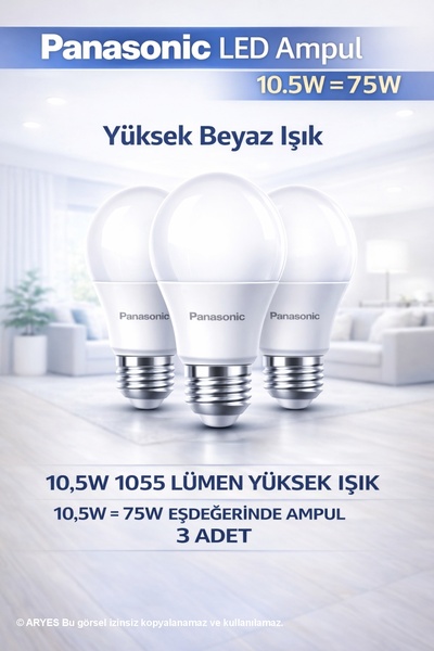 PANASONIC 10,5W 1055 Lümen E27 Beyaz Işık LED Ampul – Yüksek Işık, Tasarruflu