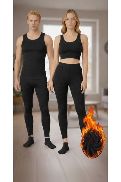 Gizem iç giyim Winter Underwear Tights with Mesh Fleece-Lined Anthracite