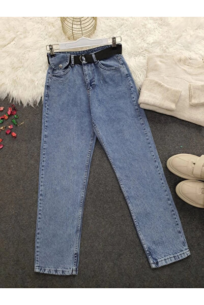 nedo7 Metal Buckle Belted Jeans with Snap Detail - Dark Blue