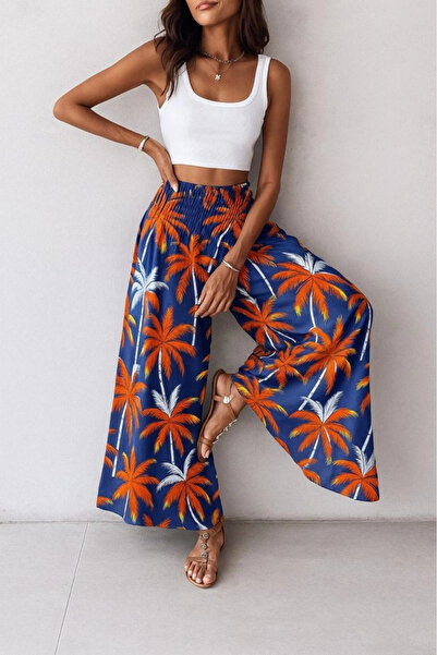 nedo7 Women's High Waist Elastic Patterned Single Jersey Trousers