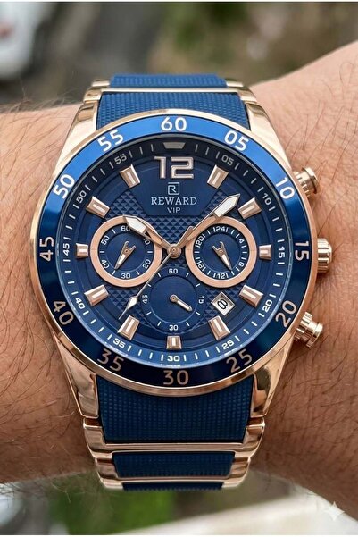 Reward Erkek Kol Saati | 45 mm Çelik Kasa, Lacivert Kadran, Rose Gold Detaylı...
