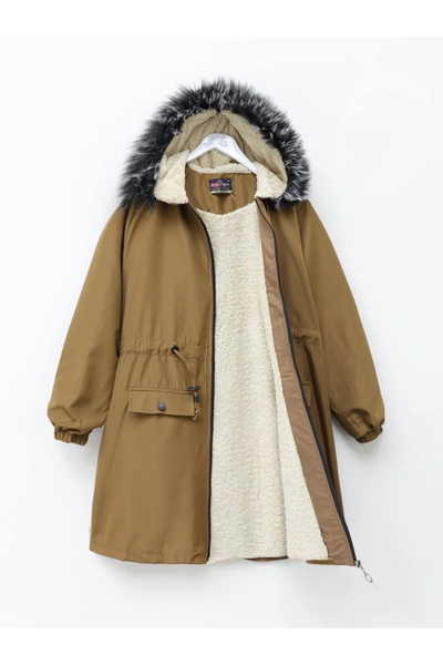 nedo7 Fixed Hooded Fur Lined Bondit Coat -Tan