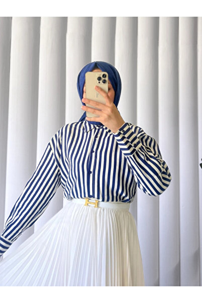 nedo7 Striped Oversize Buttoned Shirt - Navy