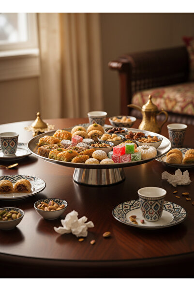 Living 23 cm Round Metal Serving Plate with Short Circular Base