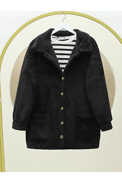 nedo7 Plush Jacket with Buttoned Pockets -Black
