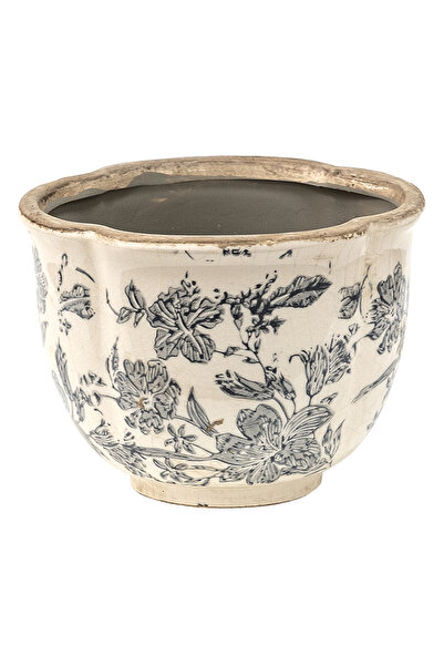 Clayre & Eef Ghiveci de flori din ceramică gri bej 16x12 cm