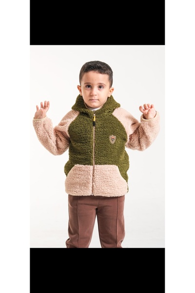 Miniro Kids GARNİLİ-YEŞİL-KAPŞONLU-UNİSEX-PELUŞ MONT