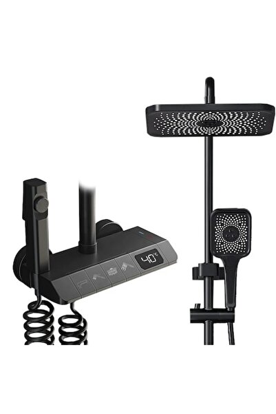 OEM Set de duș cu afișaj digital, cap de duș dreptunghiular, 4 funcții, negru...