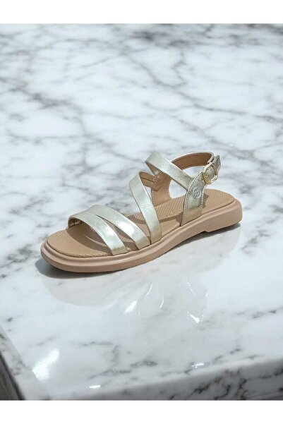 Mammamia Er-5005 Genuine Leather Buckle Band Detailed Flat Sole Women's Sandals