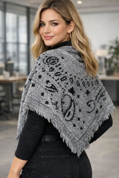 FELLMENS Gray Black Shawl Patterned Knitwear Kujten Shoulder Shawl 100X90 cm