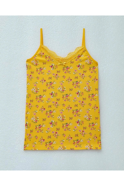 nedo7 Lace Patterned Tank Top with Rope Straps - Yellow