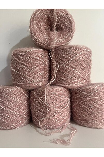 İPEK YÜN İPLİK DÜNYASI Angora Knitting Yarn 3 Ply (Dusty Rose) Glitter White ...