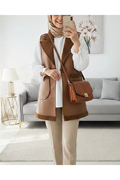 nedo7 Lamb Plush Double Pocket Vest - Tan