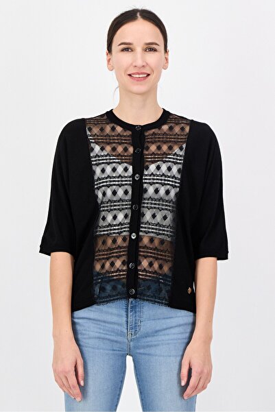 Trussardi Women Textured Short Sleeves Cardigan, Black