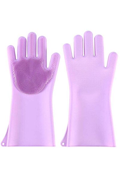 Generic Pair Of Slip Insulation Dishwashing Gloves Purple