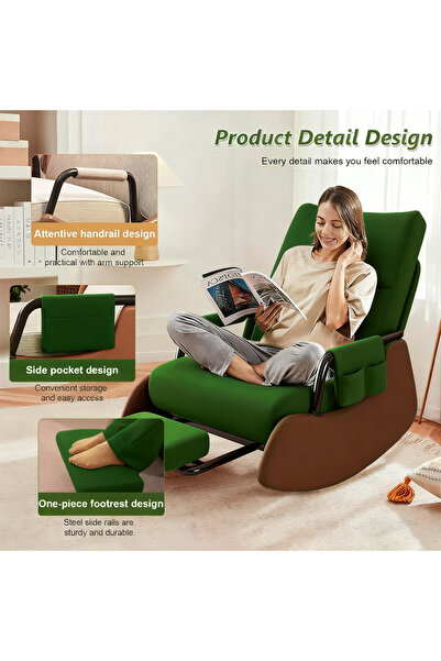 Sumkyle Foldable Adult Rocking Chair with Padded Plush Seat with High Backres...