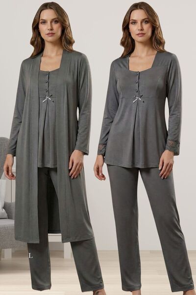 ByLohusa Pregnant Maternity Pajamas Set with Smoked Dressing Gown