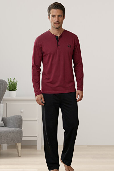ByLohusa Σετ ανδρικής πιτζάμα από ύφασμα 100% βαμβάκι μπορντό