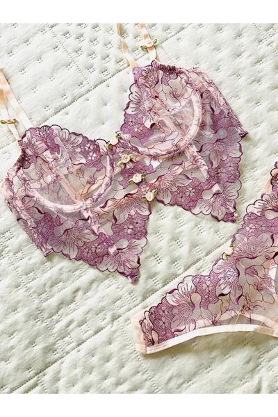 HAMA LOVE Kadın Mor Pembe Büstiyer İç Çamaşır Takımı