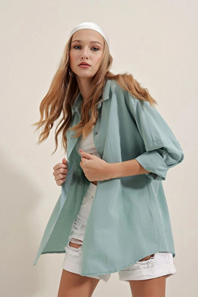 nedo7 3900 Oversize Long Basic Shirt - Water Green