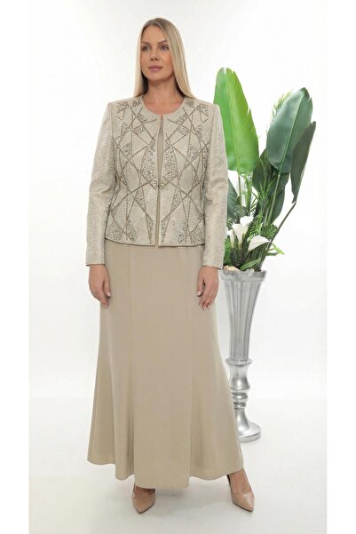 MİSS DİAMOND Jacket with stone embellishments, lined, green, long skirt three...