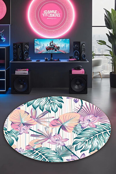 Reyhani Çiçek Ç1-Yuvarlak Desenli Kaymaz Taban Makinede Yıkanabilir Banyo Gam...