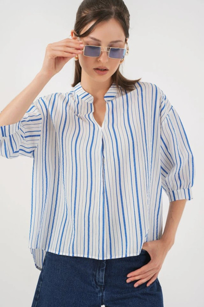 nedo7 Striped Oversized Blouse 967 - Blue