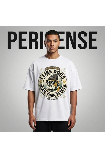 PERISENSE تي شيرت للجنسين أنا أحب الكلاب أكثر من الناس مطبوع مصنوع من القطن ا...