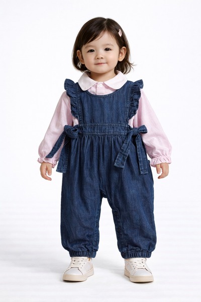 ZARİNA Gömlekli Kız Bebek Kot Tulum