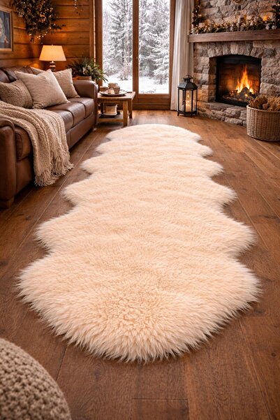 EYPRICH Kuzu Post Peluş Premium Yumuşak Tüylü Elips Halı - Krem