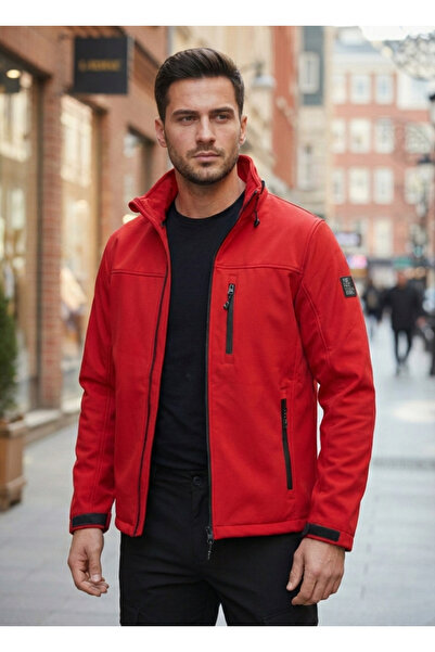 DYNAMO Men's Red Mock Neck Waist-Tied Softshell Rain and Windproof Winter Sli...