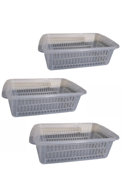 Poly Time Şeffaf Plastik Raf ve Depolama Sepeti 3'lü Set 30 X45 X 13