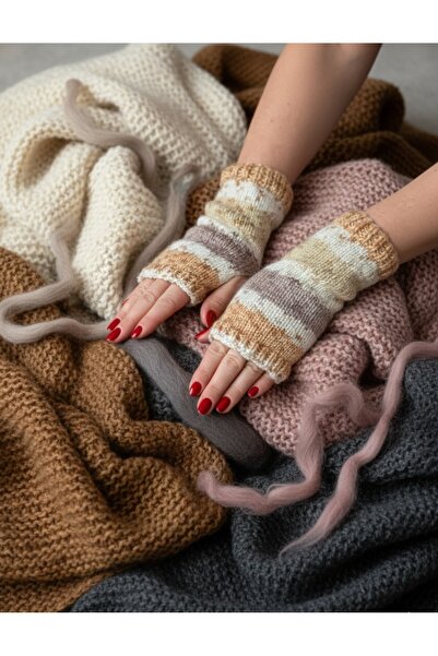 Didora El Örgüsü Parmaksız Yün Eldiven - Bohem Stil