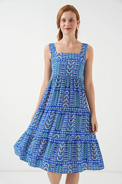 nedo7 Patterned strap midi dress 2577 - Cobalt