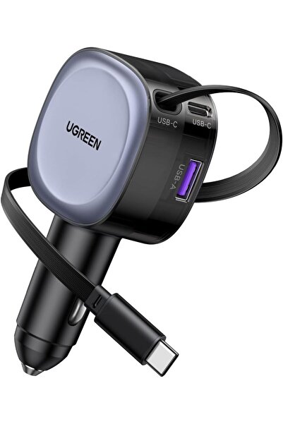 Generic Ugreen 75W Retractable Car Charger with Built-in USB-C Cable (60W, 75cm)