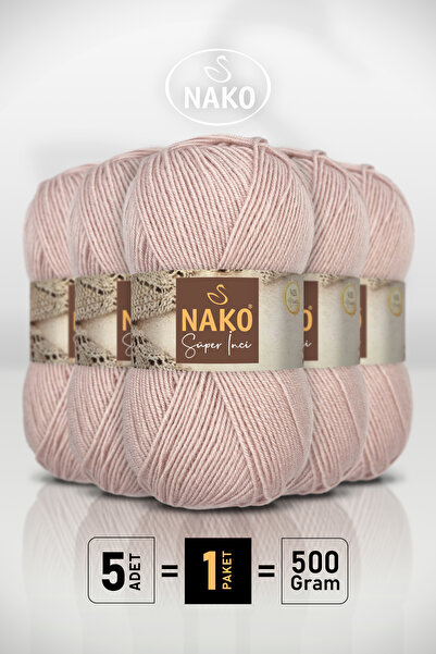 NAKO Süper İnci - 318 Gül Goncası - 5'li Paket - 100gr/260m - El Örgü İpi - A...