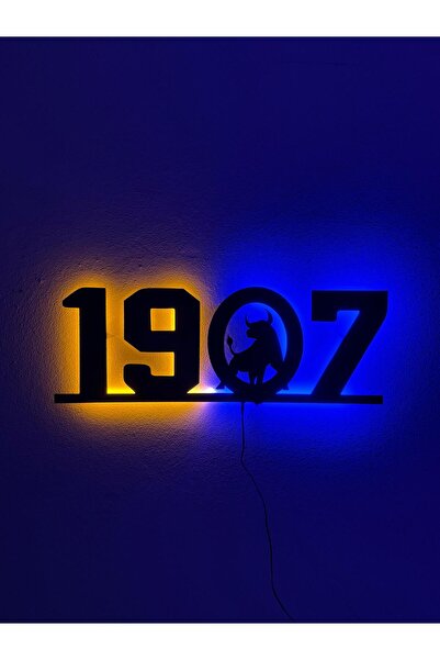 sem concept Ledli 1907 Sarı Lacivert Traftar Boğa Tablo, Ahşap Fenerbahçe Gec...