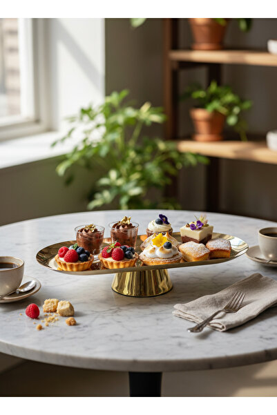 Living 30 cm Rectangular Oval Serving Plate with Golden Pedestal Base for a L...