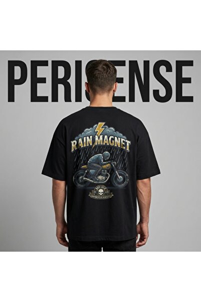 PERISENSE Tricou oversize unisex din bumbac pieptănat premium, cu imprimeu Ra...