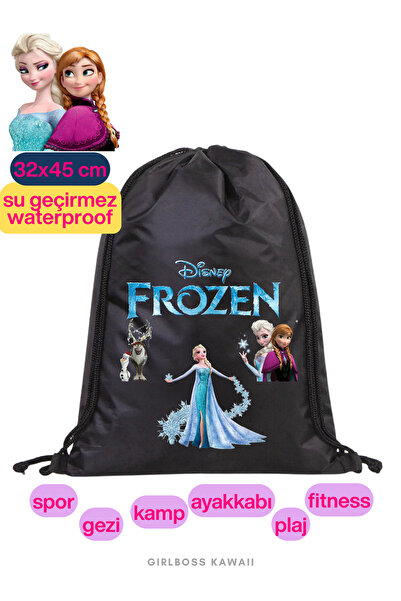 Girlboss Kawaii Frozen Frozen Elsa Waterproof Black Drawstring Bag, Suitable ...