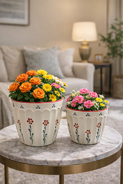 Evim Sepette Lotus Dekoratif Saksı 2'li (10x11 ve 7x9 )