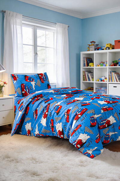 Magnolia Car Themed Boys' Single Duvet Cover Set 160X220 - Cotton Soft Textur...