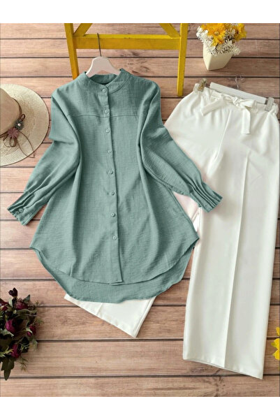 nedo7 Sleeve Cuff Draped Oval Cut Shirt -Mint