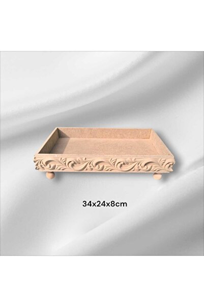 SEKAY AHŞAP Ham Ahşap Boyanabilir Kabartmalı Ayaklı orta boy dekoratif Dikdör...