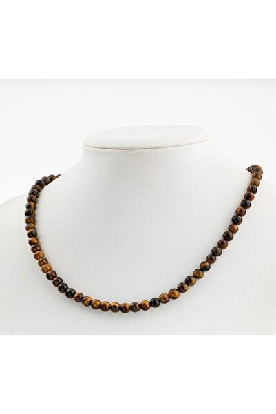 Taşmir قلادة من حجر عين النمر الطبيعي المعتمد 6 مم - أجهزة من الفولاذ المقاوم...