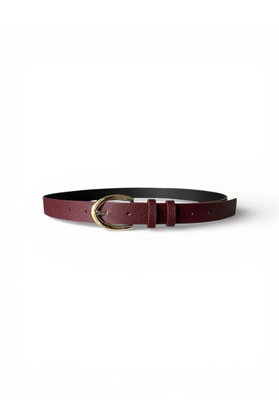 stravis Burgundy Belt with Gold Oval Buckle