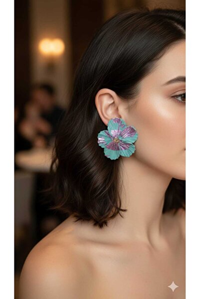 Lu Atelier أقراط مصنوعة يدويًا بتصميم زهرة الليلك بلوم النعناعية الخضراء من ط...