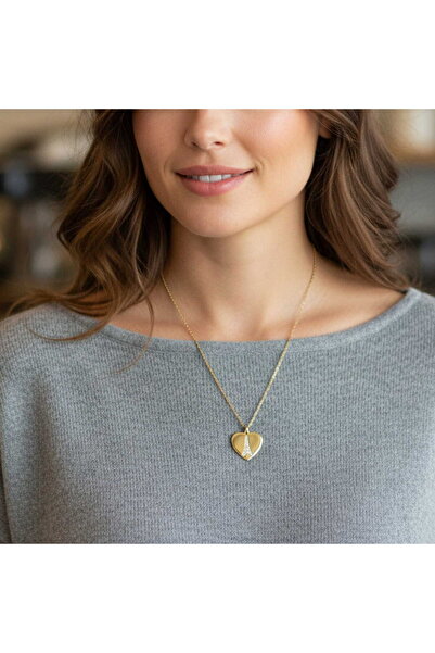 toptanhanem Zircon Stone Heart-Shaped Women's Gold Necklace with Eiffel Tower...