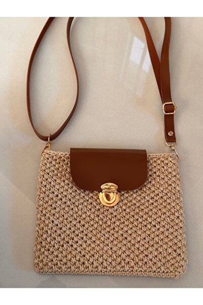 HERCY Handmade Knitted Crossbody Bag for Women – Beige Casual Shoulder Bag wi...